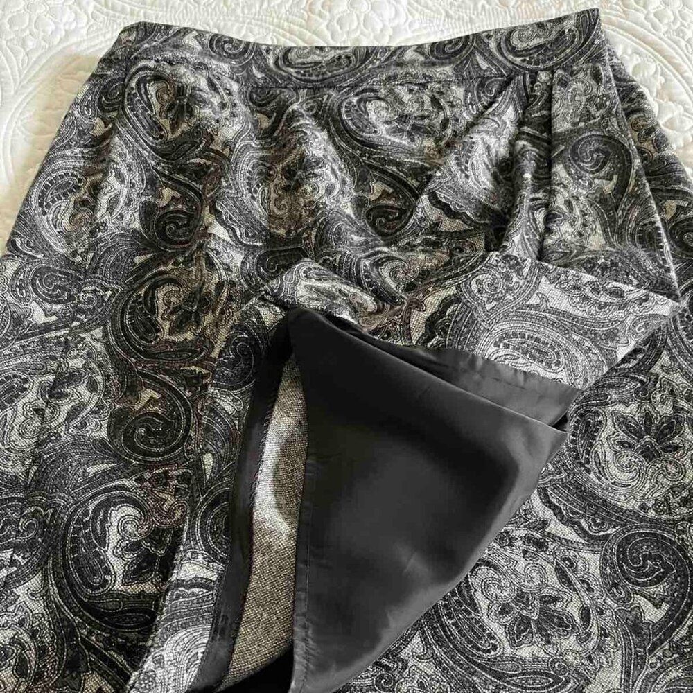 Talbots Gray Black Paisley Wrap Skirt Wool Blend Lined 6 Petite Excellent - Picture 6 of 11